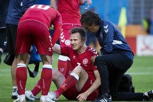 William Kvist blev skadet under kampen mellem Danmark-Peru på Mordovia Arena i Saransk. Foto: Liselotte Sabroe/Scanpix