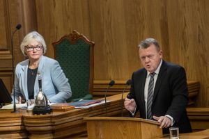 Statsminister Lars Løkke Rasmussen på talerstolen under Folketingets åbning. Foto: Stine Bidstrup