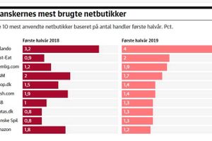 Finans Fakta: Nethandlen vokser fortsat hastigt, men der rykkes rundt på rangordenen blandt de største onlinebutikker. 