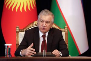 Den usbekiske præsident Shavkat Mirziyoyev taler under en pressekonference efter samtaler med den kirgisiske præsident Sadyr Japarov i Bishkek, Kirgisistan, den 27. januar 2023. Foto: Vladimir Pirogov/Reuters/Ritzau Scanpix
