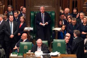 Parlamentets formand John Bercow ledte for tredje gang Underhuset igennem en afstemning med et eftertrykkeligt nej til Mays aftale. Foto: AFP/Mark Duffy