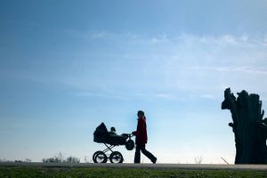 Silhuetter ved Damhussøen. Løbere, løb, træning, motion, cykler, cyklister, barnevogn, hund, hundelufter. Foto: Lars Hansen