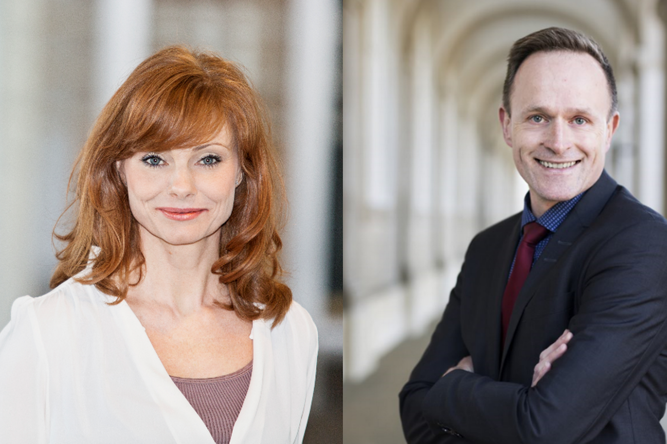 Bodil Nordestgaard Ismiris, viceadministrerende direktør i Ledernes Hovedorganisation (tv.) og Geert Laier Christensen, underdirektør i Dansk Erhverv(th.)