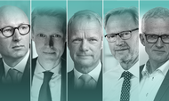 Her er de fem topchefer med det stærkeste brand i 2017 - Lars Fruergaard Jørgensen (2), Henrik Poulsen (3), Kåre Schultz (1), Anders Dam (5) og Mads Nipper (4). Fotocollage: Lotte Overgaard