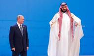 Mohammed bin Salman er kronprins og defacto leder af kongeriget Saudi-Arabien. Her fotograferet med Ruslands præsident Vladimir Putin, der også vil styre Rusland mod en netto-nuludledning i 2060. Foto: AP/Pablo Martinez Monsivais