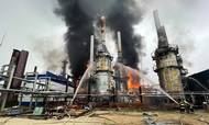 Branden på det store Urengoj-naturgasfelt i det vestlige Sibirien er blandt forklaringerne på de svigtende gasleverancer til Europa. Foto: AFP