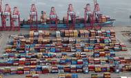 Ophobningen af containere rundt om i verden - her ved Long Beach i USA - er kun et billede på efterspørgslen i verden. Alt vil blive dyrere, og manglen på arbejdskraft vil vare ved i mange år endnu, advarer topchefer. Foto: Reuters/Lucy Nicholson