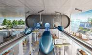 Sådan forestiller Virgin Hyperloop sig en fragtterminal med hyperloop-tog. Drømmen om at køre med passagerer er slukket. Illustration: Virgin Hyperloop