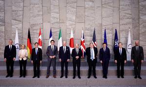 G7-landenes ledere ved møde i marts. Foto: Reuters/Henry Nicholls/Pool