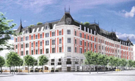 Fremtidens Helmerhus på Københavns Rådhusplads, som den nye ejer og arkitekterne hos Henning Larsen synes, det skal se ud ifølge de foreløbige skitser. Foto: PR-visualisering