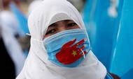 En etnisk Uighur-muslim under en protest imod den kinesiske regerings behandling af Uighur-befolkningen. Foto: Murad Sezer/Reuters/Ritzau Scanpix