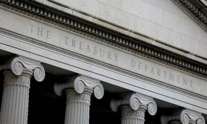 Den amerikanske myndighed The Treasury Department overvåger finansielle virksomheders aktiviteter. Myndigheden har netop udstedt den største bøde nogensinde tildelt en kryptovirksomhed i USA. Foto: Andrew Kelly/Reuters/Ritzau Scanpix
