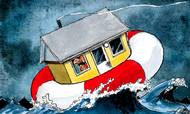 Forbrugerrådet vil kaste en redningskrans ud til boligejerne, så de ikke drukner i nye bidragsstigninger. Tegning: Rasmus Sand Høyer