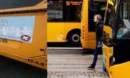 Under overskriften »Dine børn fortjener et dansk Danmark« kører Movia-busser rundt med en reklamekampagne for Danskernes Parti. Kollage: Finans.