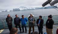Den amerikanske udenrigsminister John Kerry (i midten) besøgte fredag Grønland med den danske udenrigsminister Kristian Jensen (nr. 2 fra venstre), hvor også Thule-sagen kom til debat. Foto: Evan Vucci