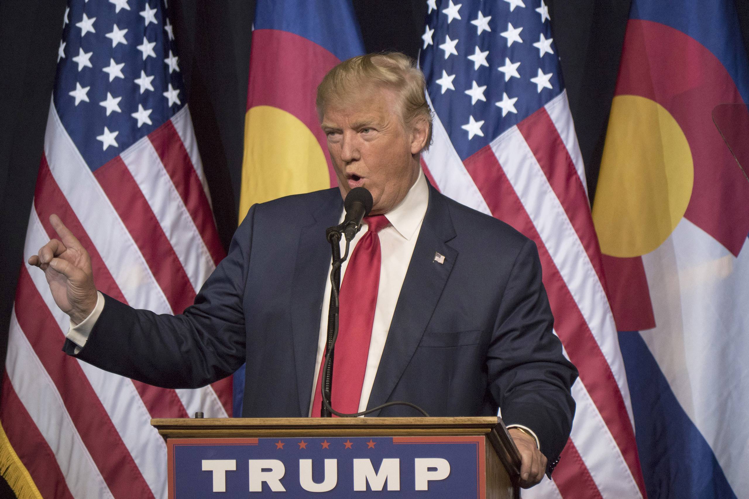 Donald Trump, speaks during a campaign event in Pueblo, Colo., on Monday. The worst week of Trump's presidential campaign began with a widely criticized debate performance and ended with a bombshell report that he could have avoided paying federal income taxes for 18 years. Photo by Matthew Staver, Bloomberg.