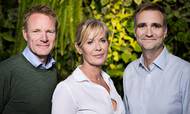 Lars Nybjerg, adm. dirketør i Cleady, sammen med investor Birgit Aaby og David Furland Ree, der er medstifter af Cleady. Foto: Cleady.