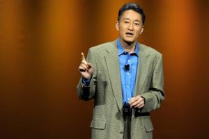 Kaz Hirai, President and chief executive of Sony Computer Entertainment America, addresses the audience during a Sony news conference at the E3 Gaming Convention in Los Angeles, Monday, June 6, 2011. (AP Photo/Chris Pizzello)
