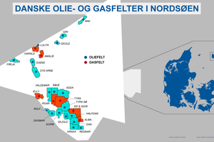 Kort over de danske felter i Nordsøen